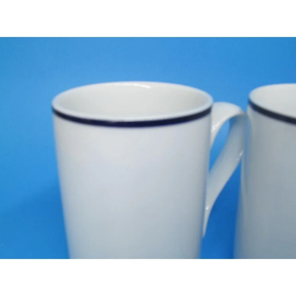Dansk Bistro Mugs White Blue Stripe Christianshavn Coffee Mugs Set of 2